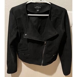 Haute Monde Women's Black Biker Jacket, Faux Suede, Size Medium, zip front